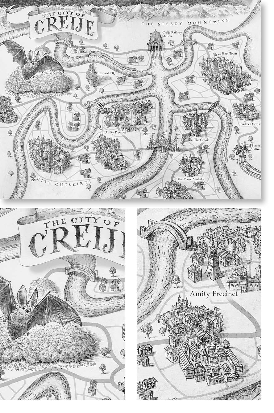Illustration and hand-lettered map for children's book. For Bonnier